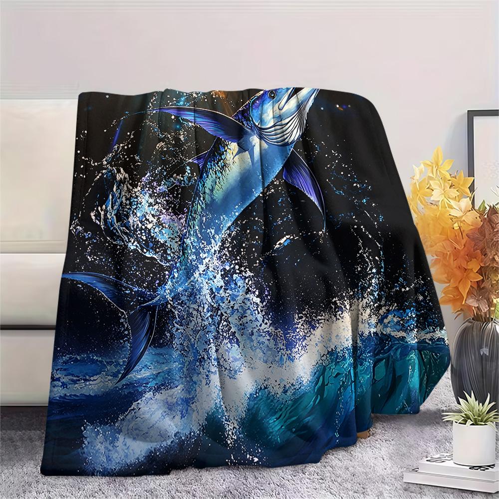 Tuna Print Flannel Blanket, High quality Comfortable for All Seasons, Home Decor, Warmth and Comfort, Perfect for Christmas Gifts