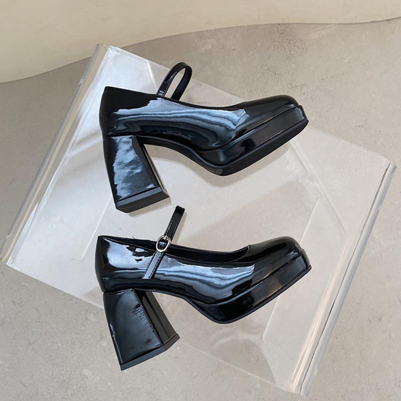 Lucyever Patent Leather High Heels Mary Jane Shoes for Women Spring New Chunky Platform Pumps Woman Punk Thick Heel Lolita Shoes