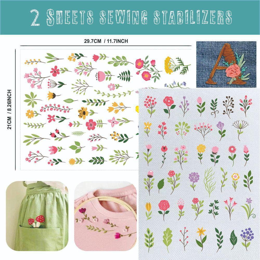 Water-Soluble Embroidery Stabilizer-Self-Adhesive Non-Woven Backing with Colorful Floral Prints Sticky Fabric for Hand Sewing