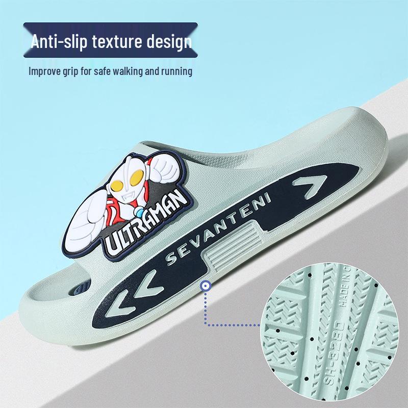 Ultraman Cartoon Summer Sandals for Kids: Parent-Child Style, Non-Slip, Soft Sole for Home, Bath, and Outdoor Use.