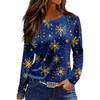 Women's Fashion Casual Slit Hem Round Neck Long Sleeve Loose Christmas Printed T-Shirt Ladies Top
