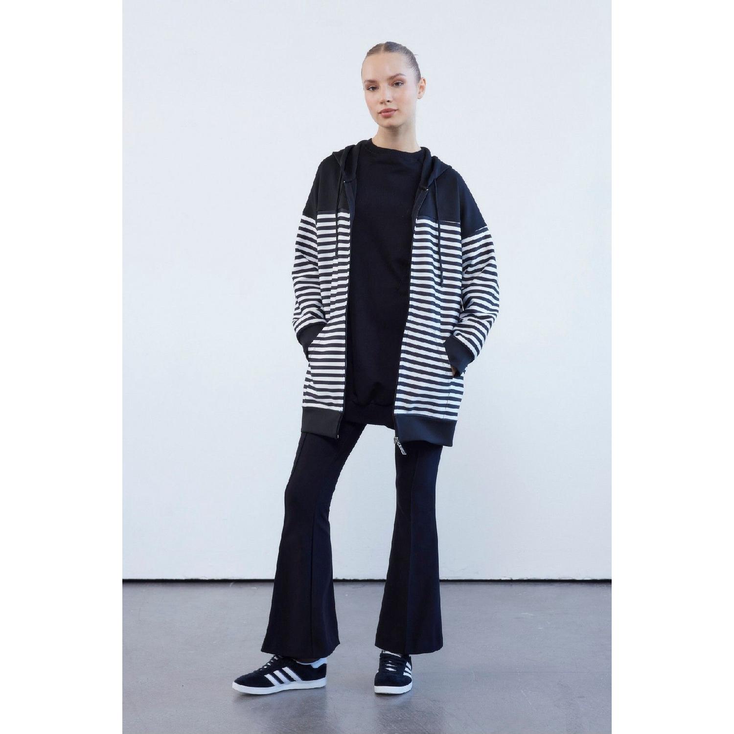 

2436 Hooded Striped Cardigan S/M чёрный