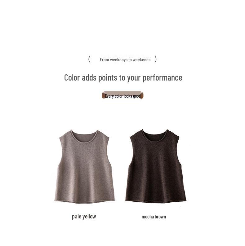100% Pure Cashmere Rolled Hem Sleeveless Shawl Collar Women's Vest for Autumn/Winter