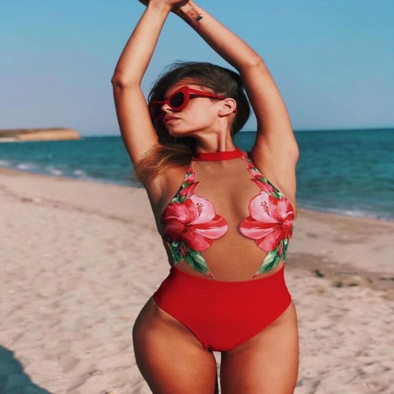 Stilvoller Damen Einteiler Strand Badeanzug Bademode Monokini Gepolsterter Bikini Blume Für mühelose Sommer Eleganz