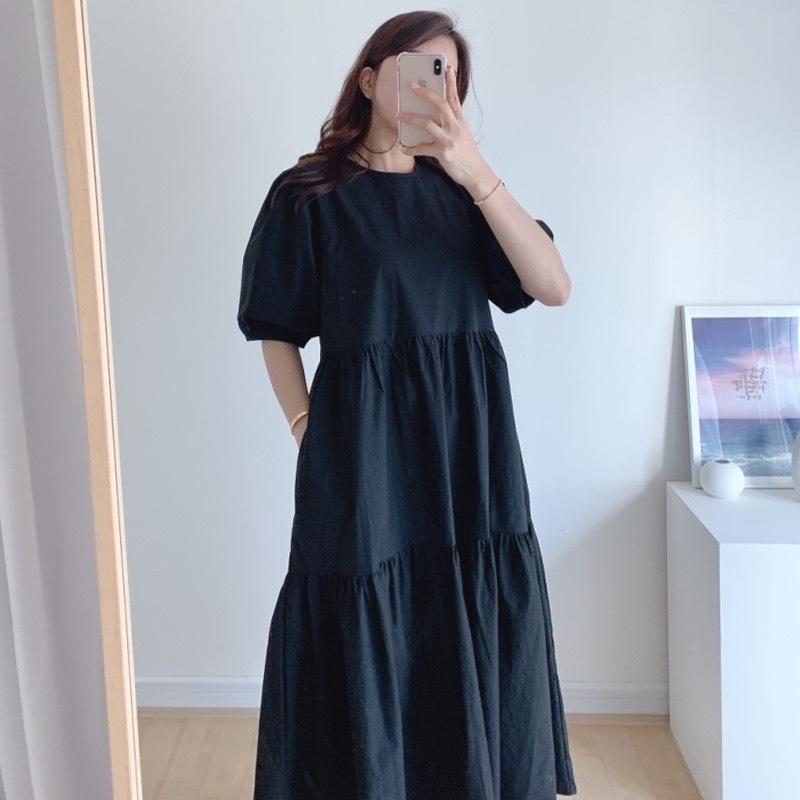 Korean Chic Summer Large Size Dongdaemun New Niche Simple Solid Color Loose Long Dress Women