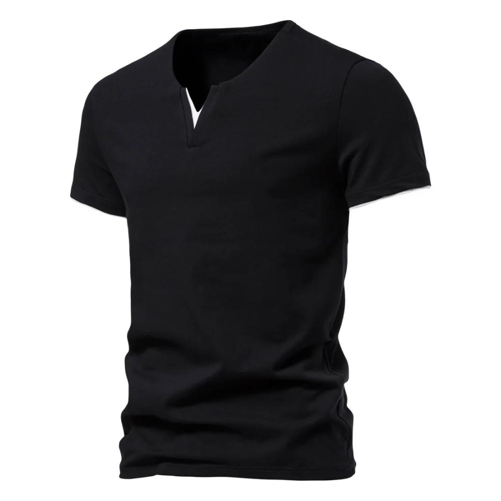 Summer Men's Solid Color CottonT-shirt V Neck Slim Fit Breathable Tops Casual  Cozy Tees Classic Male Dailywear