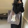 Checkered Embroidered Puppy Printed Canvas Shoulder Bag Outdoor Crossbody Bag