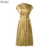 ZANZEA Women Casual Round Neck Solid Color Loose Short Sleeve Dress