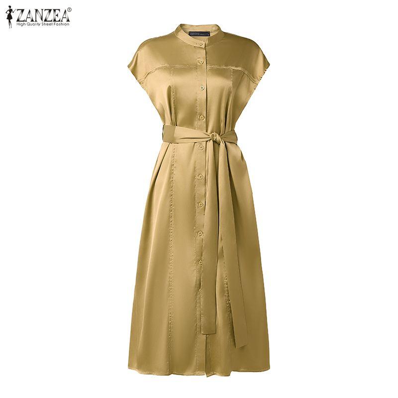 ZANZEA Women Casual Round Neck Solid Color Loose Short Sleeve Dress