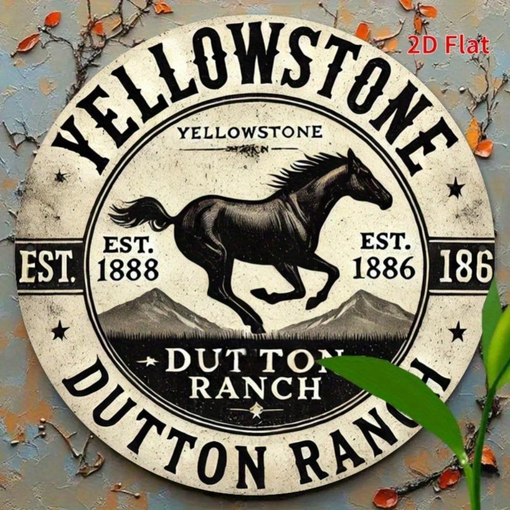 Cartello in Metallo con Cavallo Montagna Rustico Decorazione Murale Western Yellowstone
