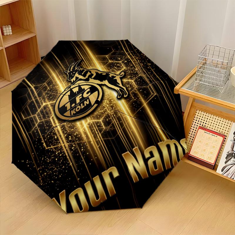 FC Köln Automatic 3‑Fold Umbrella 8‑Rib Windproof Folding Umbrella Sun Rain Protection For Outdoor Travel Daily Use