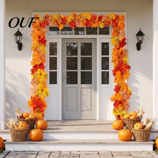 Simulated Foliage for Porch 2Pcs Artificial Fall Leaves Garland, Autumn Maple Leaf Vines Thanksgiving Garland Mantle Decor, Faux Indoor Outdoor
