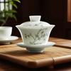 Dehua White Porcelain Landscape Gaiwan - Premium Kung Fu Tea Set with Three Talents Tea Bowl