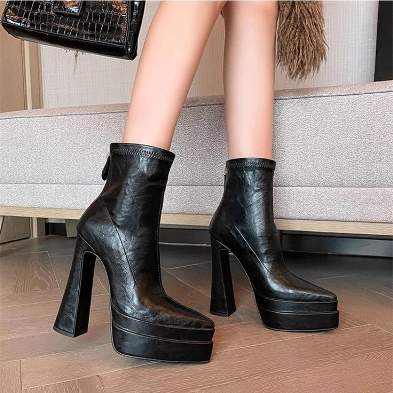 

Super High Heel Women Autumn and Winter New Pointed Toe Block Heel Platform Fashion Boots Platform Hate The Sky High Booties 39