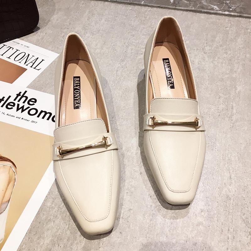 Square Head Shallow Mouth Single Shoes Women's Thick Heel Small Leather Shoes Medium Heel Professional Work Shoes Versatile Comfortable Casual Women