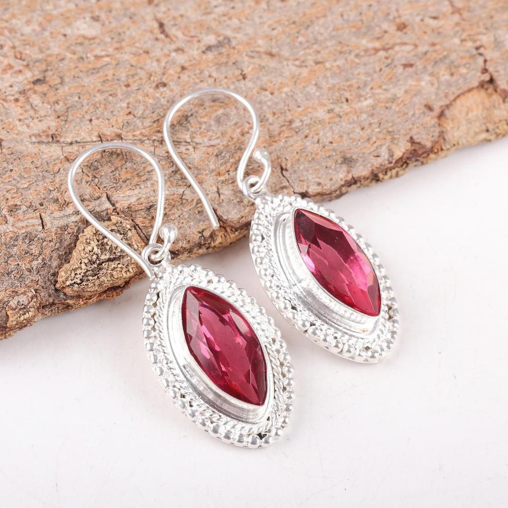 Pink Tourmaline 925 Solid Sterling Silver Earring, Handmade Gemstone Jewelry Earring, For Memorial Day