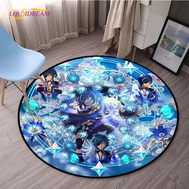 Genshin Impact Runde Teppiche für Schlafzimmer, Cartoon-Teppiche für Wohnzimmer, Kinder, weicher Teppich, rutschfeste Bodenmatte, Heimdekoration, Camping, Picknick