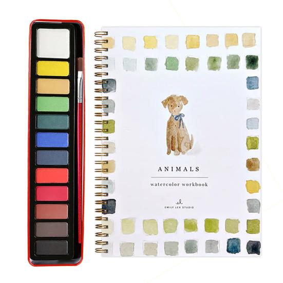 Watercolor Workbook for Beginners 12 Colors Watercolor Painting Set with Brush Birds Flower Animals Watercolor Book Art Crafts Supplies