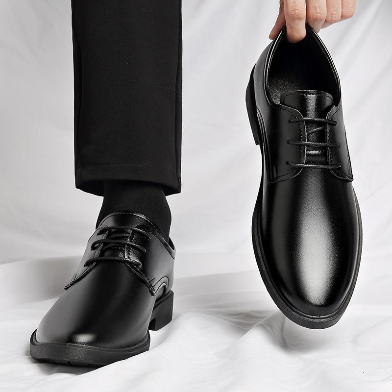 Large size business leather shoes men's formal wear youth platform low heel casual Korean version trend British style men's shoes