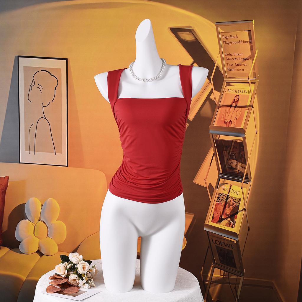 Women's clothing Spring and summer European and American square collar high elastic soft sexy vest women's clothing, tops