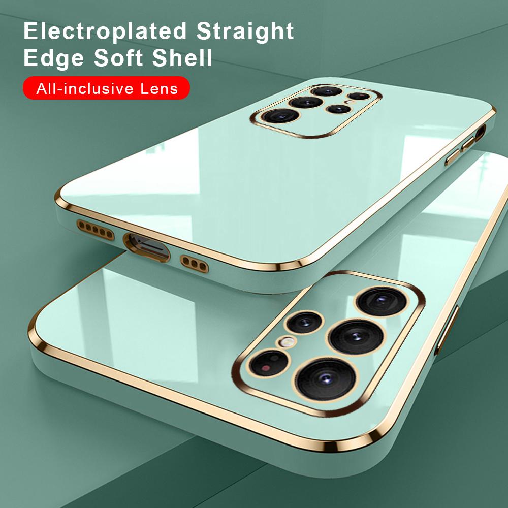 

Чехол для камеры Бампер для Samsung Galaxy S22 Ultra 5G S21 FE S20 S10 A51 A52 A53 A13 A33 A53 A73 A12 A22 A32 M32 A50S M22 Гальванизированная мягкая крышка телефона