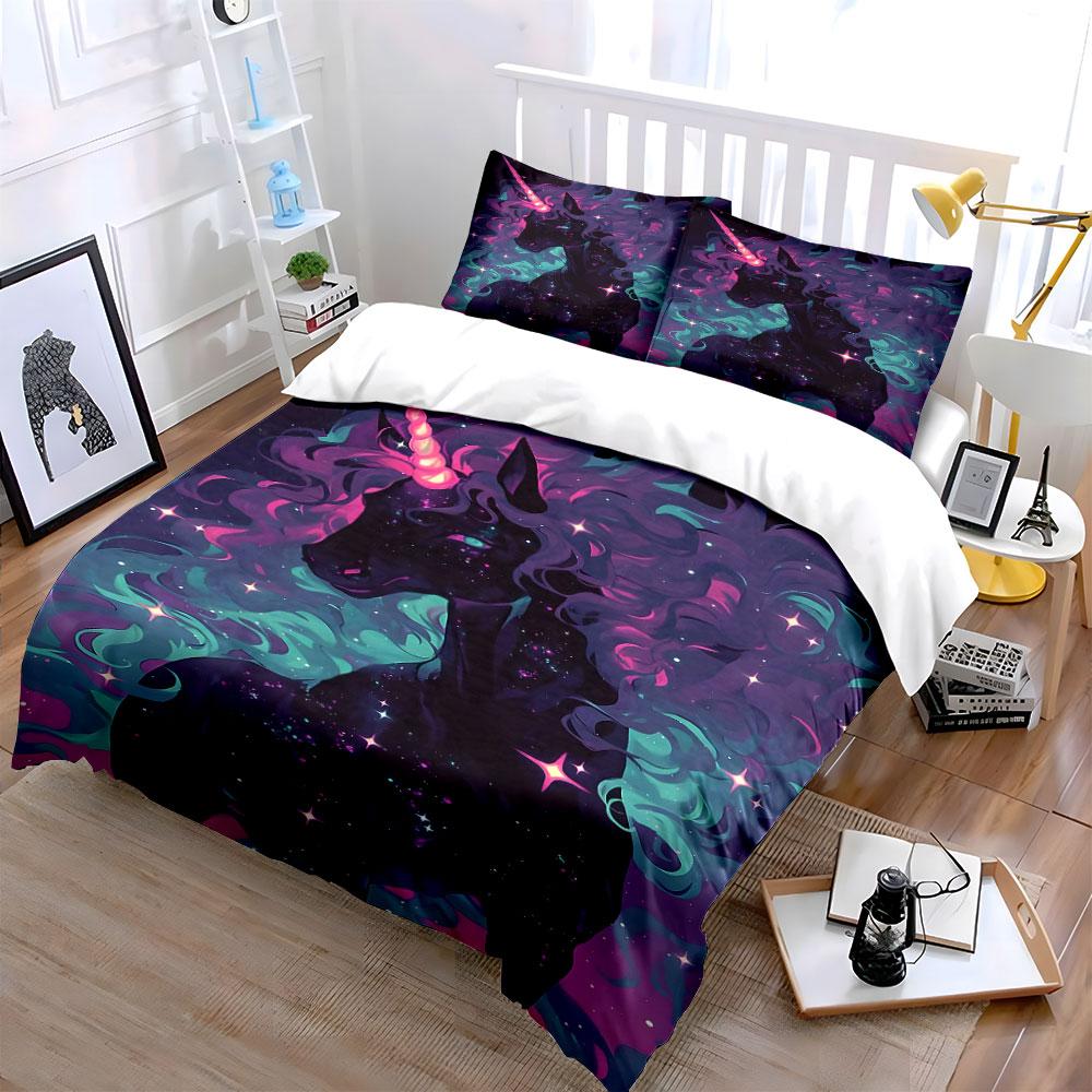 Silhouetted unicorn with nebula. Bedding sets Duvet cover sets Duvet covers Pillowcases(1 * Duvet Cover 2 * Pillowcases without duvet insert)