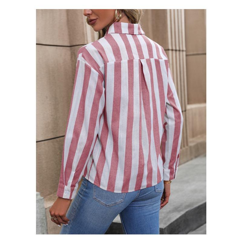 Women S Long Sleeve Striped Cardigan Shirt For Commuting