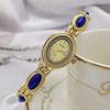 Faux Gemstone Bracelet Watch Ladies Vintage Oval Dial Wristwatch Elegant Quartz Watch Gift for Her Girlfriend Mom Wife