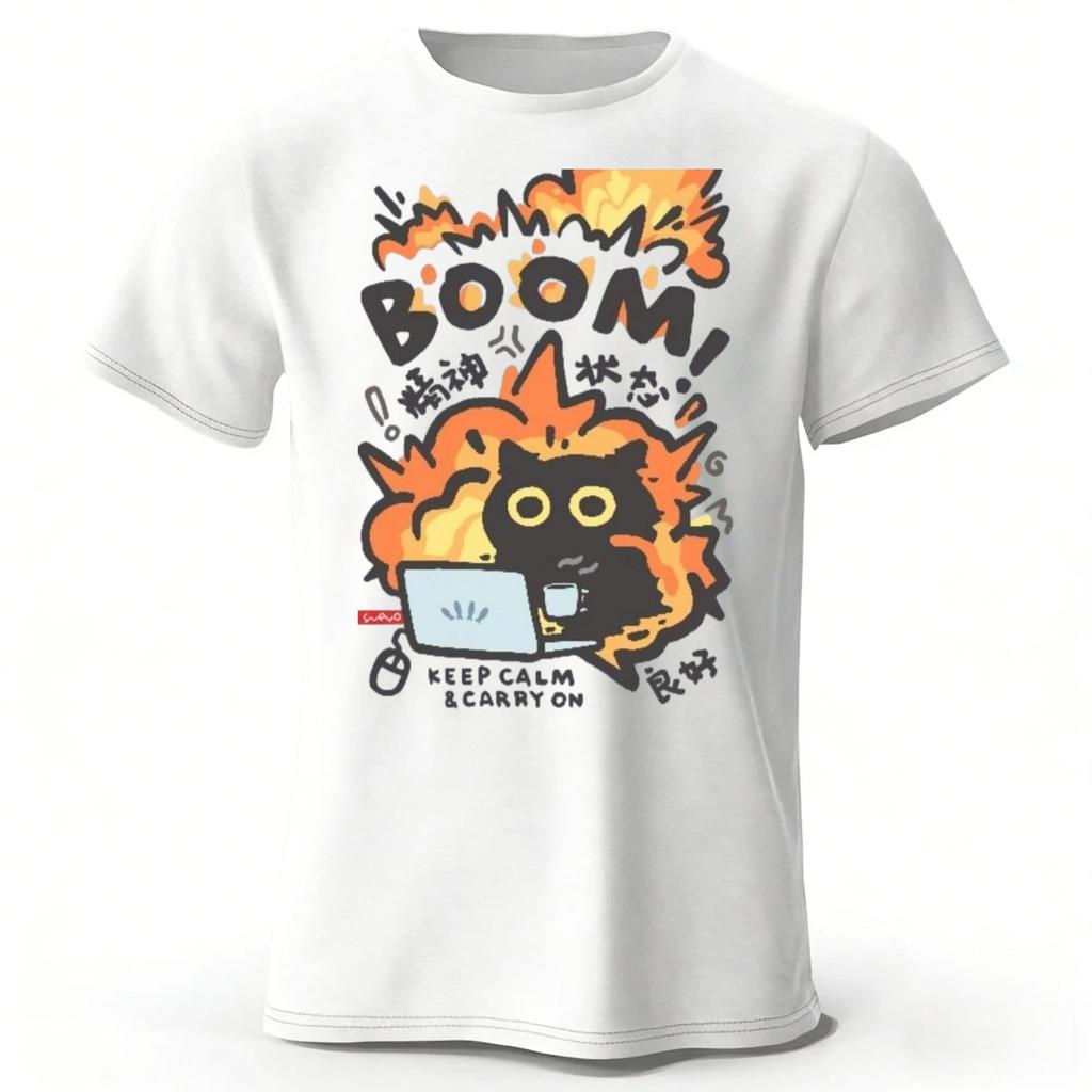 Angry Cat At Work Pure Cotton Tshirt for Men Street Casual Sports Short Sleeved Shirt Women Fashionable Comfortable Casual Top