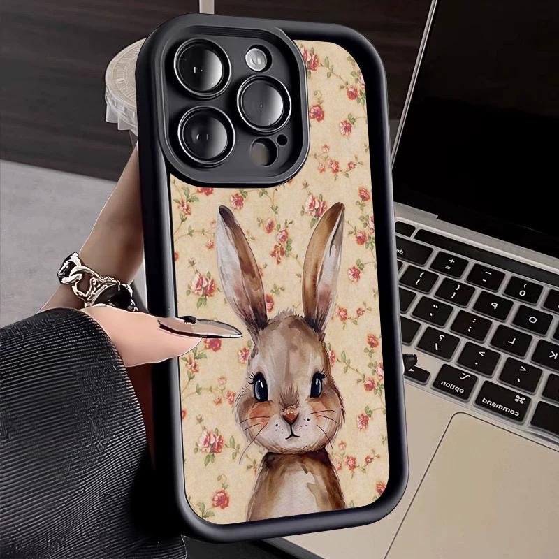Retro Floral Rabbit Pattern Silicone Phone Case For Samsung Galaxy S25 S24 S23 S22 S21 Ultra Plus S20 FE A55 A54 A15 A35 Cover
