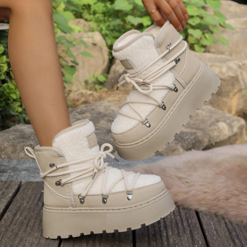 European and American Winter Thick-soled Velvet Lace-up Snow Boots for Women's Foreign Trade Large-size Warm Towel Short Boots Cotton Shoes for Women