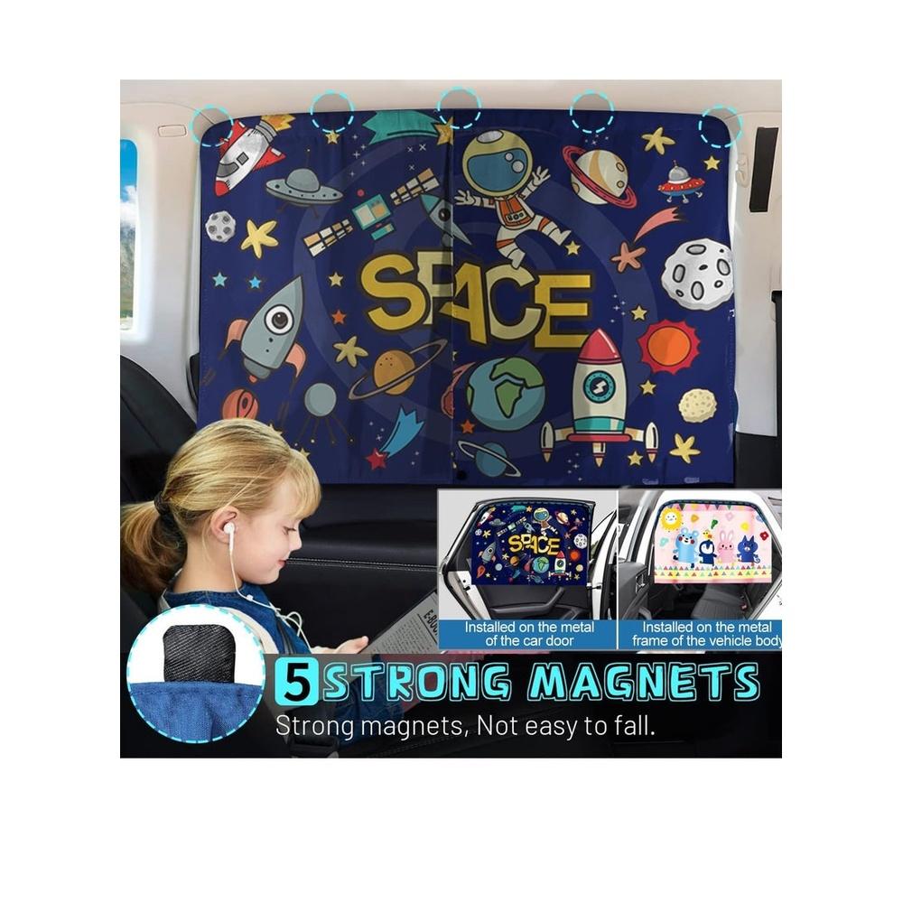 Car Window Shade for Baby Magnetic Double Layer Car Sun Shade for Side Windows Full Shade and Half Shade Options Cartoon Patterns Car Window Curtain