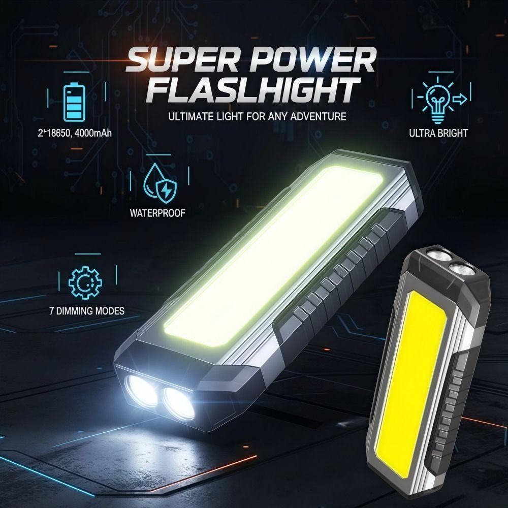 LED Magnetic Flashlight 2×18650 Waterproof COB Work Light 4000mAh Strong Light Camping Torch Light Outdoor Night Lighting