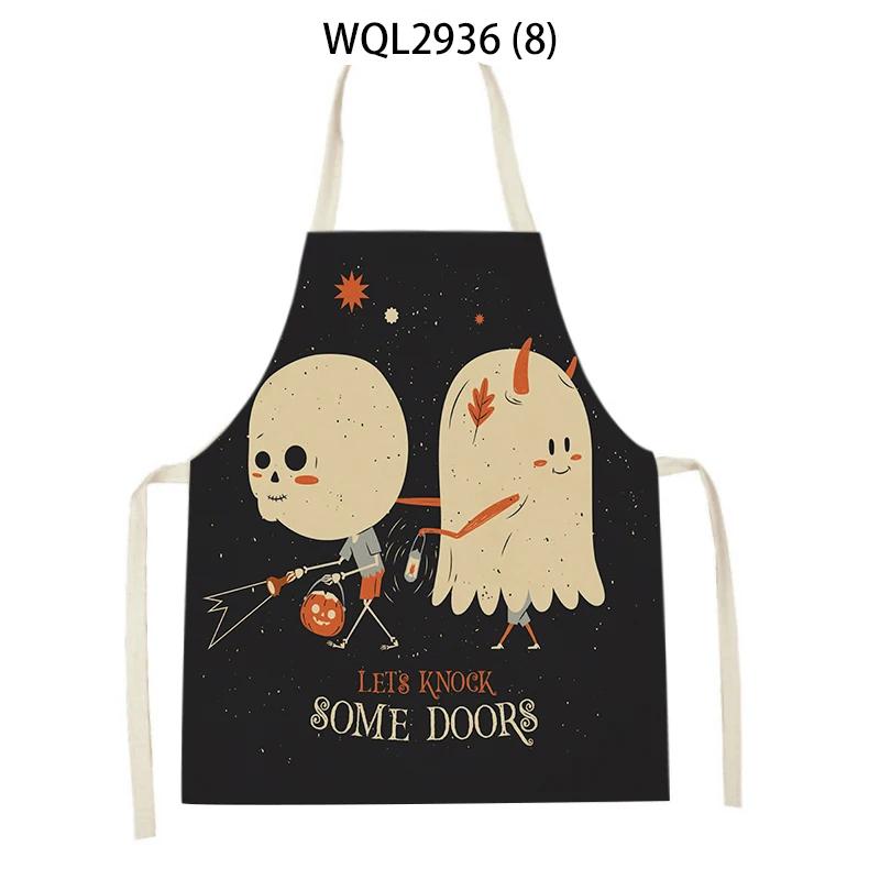 Halloween Style Household Cleaning Pinafore Cartoon Pumpkin Witch Ghost Printing Home Cooking Aprons Home Baking Waist Bib