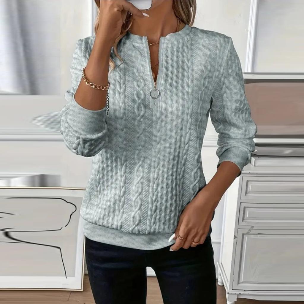 Women's Fashion Long-Sleeved Solid-Colour Casual Pullover Slim-Fit Zipper Top