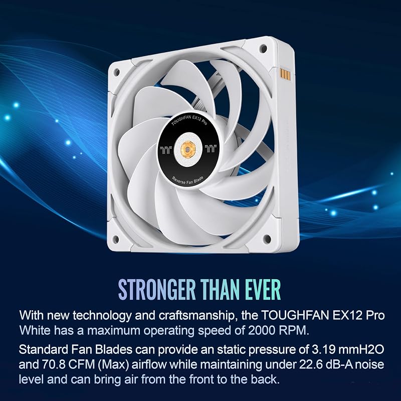 Thermaltake TOUGHFAN EX12 Pro Snow PC Cooling Fan, Magnetic Connection, Replaceable Fan Blades, PWM Control, 500-2000 RPM Airflow, 70.8 CFM, 120mm (3