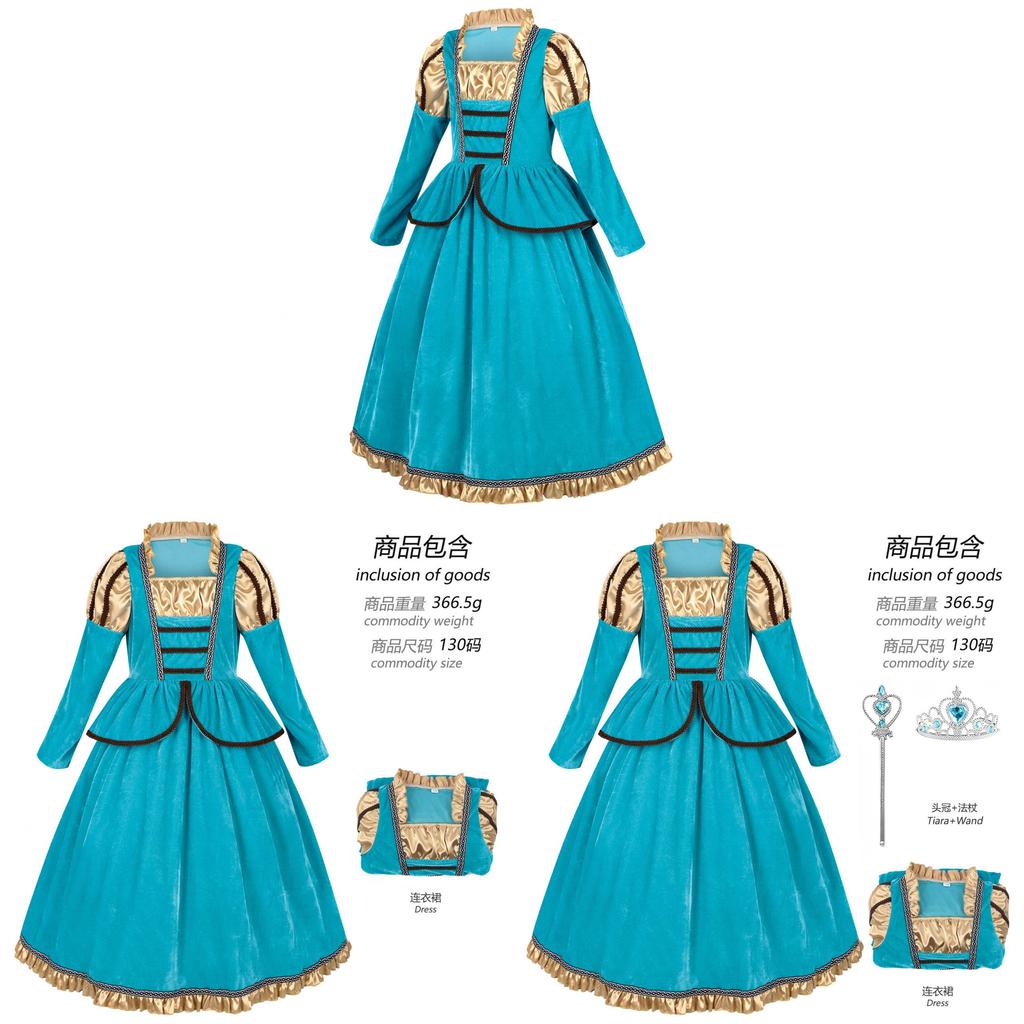 Halloween Childrens Medieval Princess Cosplay Dress With Crown And Scepter For Party