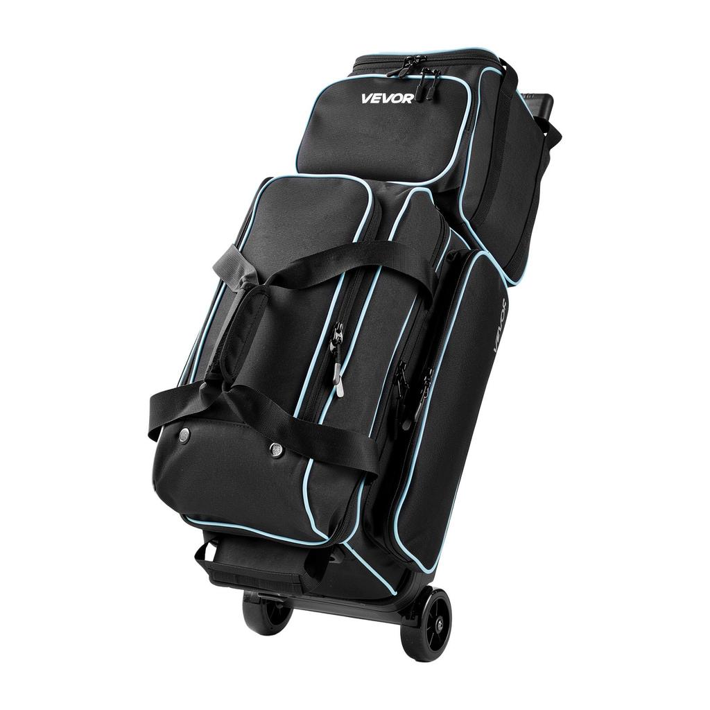 VEVOR 3 Ball Bowling Bag Double Roller Bag with Separate Shoe Compartment, for Bowling Shoes (Up To US Men Size 16), Rolling Ball Bag w/ Wheel
