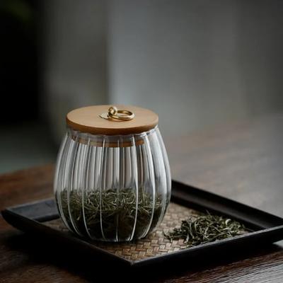Matbeholder Kjøkkenoppbevaringsflasker Trelokk Krukke Glass Petalform Forseglet Korn Te Kaffebønner Godteri Garrafa Lufttett Boks