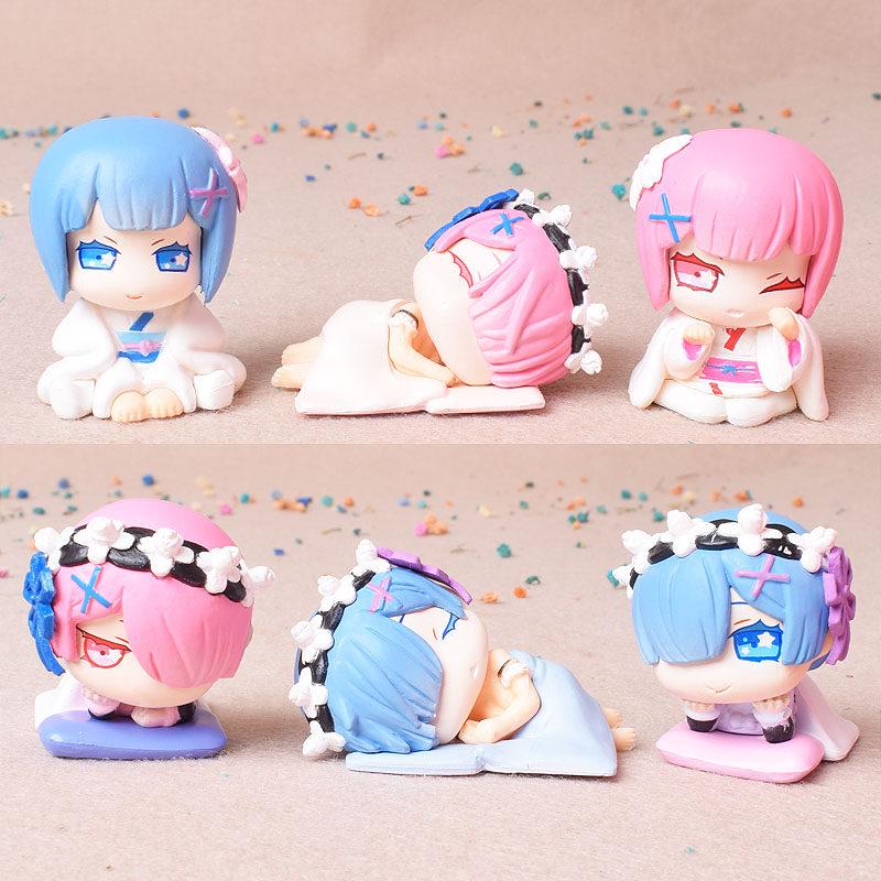 Q Version Re:Zero Starting Life In Another World Sleep Style Rem Ram Figure Set Mini Desktop Ornament Decoration Model Toys Gift