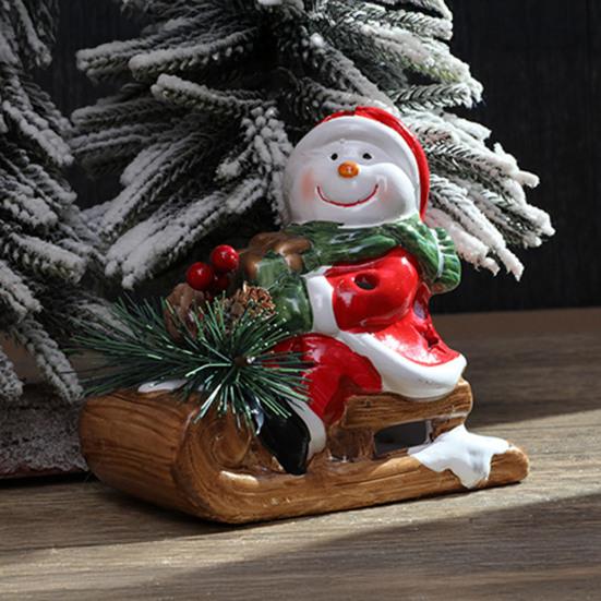 Santa Sleigh Figurine Light Up Ceramic Santa Claus Statue LED