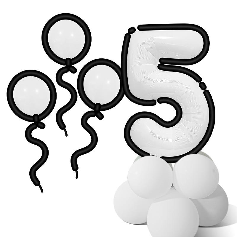 Cartoon Style Black And White Digital Balloon Column Children'S First Birthday Party Decoration Scene Arrangement Photo