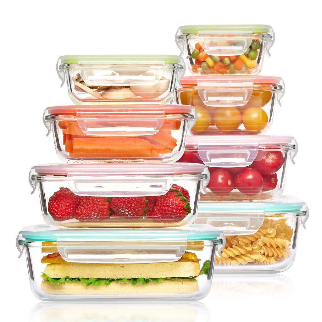 Glas-Lunchboxen Lebensmittelaufbewahrungsbehälter, Meal Prep, luftdichte Bento-Boxen, für Mikrowelle, Ofen, Gefrierschrank und Spülmaschine, BPA-frei