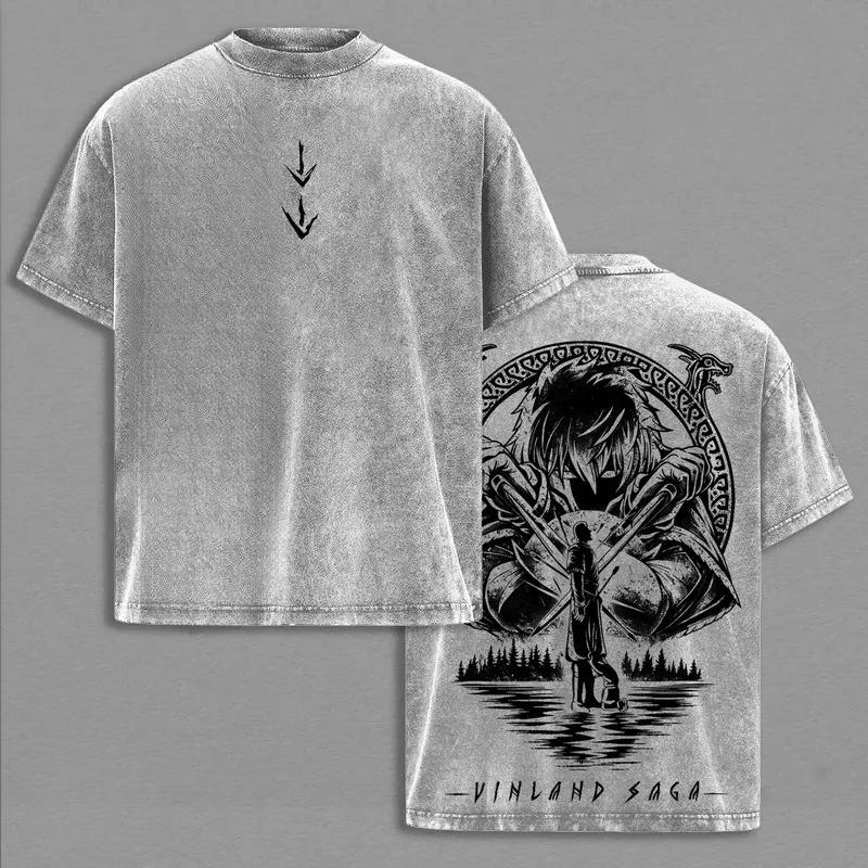 Thorfinn Thors Print T-shirt Anime Vinland Saga Clothing Men Women Cotton Tshirts Retro Washed T Shirt Harajuku Unisex Tops