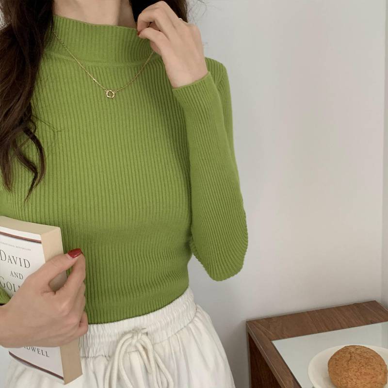 

Женский свитер осень зима теплая эластичная рубашка однотонная тонкая трикотажная кофта трикотаж женский OneSize зелёный