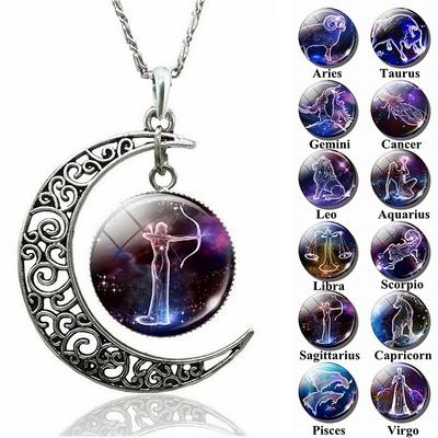 Aydınlık 12 Takımyıldızı Hilal Ay Kolye Kolye Galaxy Zodyak Astroloji Burç Charm Kolye Kadın Erkek Kız