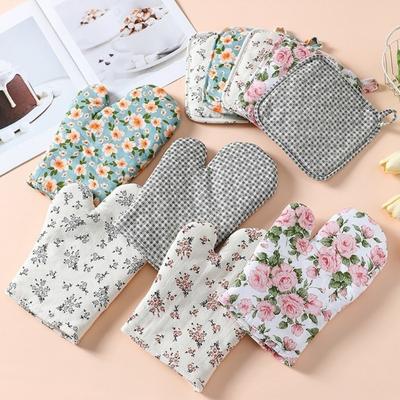 2Pcs Cotton Linen Microwave Oven Gloves Heat Resistant Heat Resistant Gloves  Baking Tools
