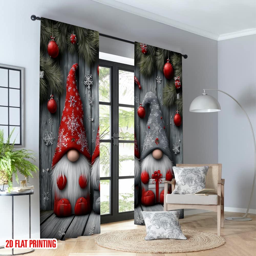 2pcs 2D flat printing Christmas Hot Curtains Christmas Gnomes Gifts Snowflakes Digital Printed Polyester Drapes Festive Curtains