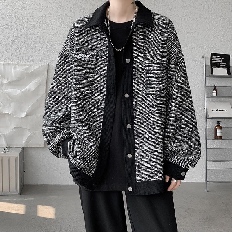 Men s Retro Korean Style Patchwork Jacket – White, Loose Fit, Spring/Autumn Trendy Workwear 2XL 145-160 jin чёрный
