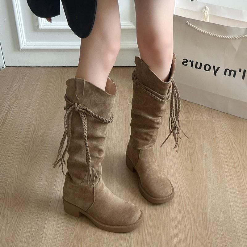 New Style Women's Winter Retro Fashion Style Fashion Boots Thick Heel Long Tube Slim Stacked Middle Tube Boots Zapatos Mujer